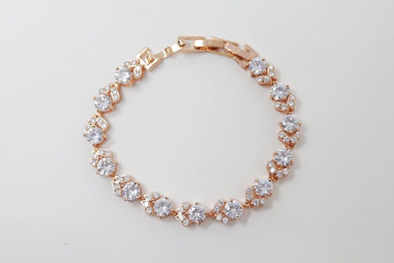 CWWZircons Moda Lucido Cubic Zirconia Colore Oro Rosa Foglia Braccialetti Da Tennis per Le Donne Ragazze Festa di Nozze Gioielli Regali S0158  36