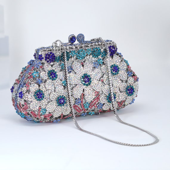 Silver Blue in Blues Floral Leaves Rhinestone Embellished  display picture 3
