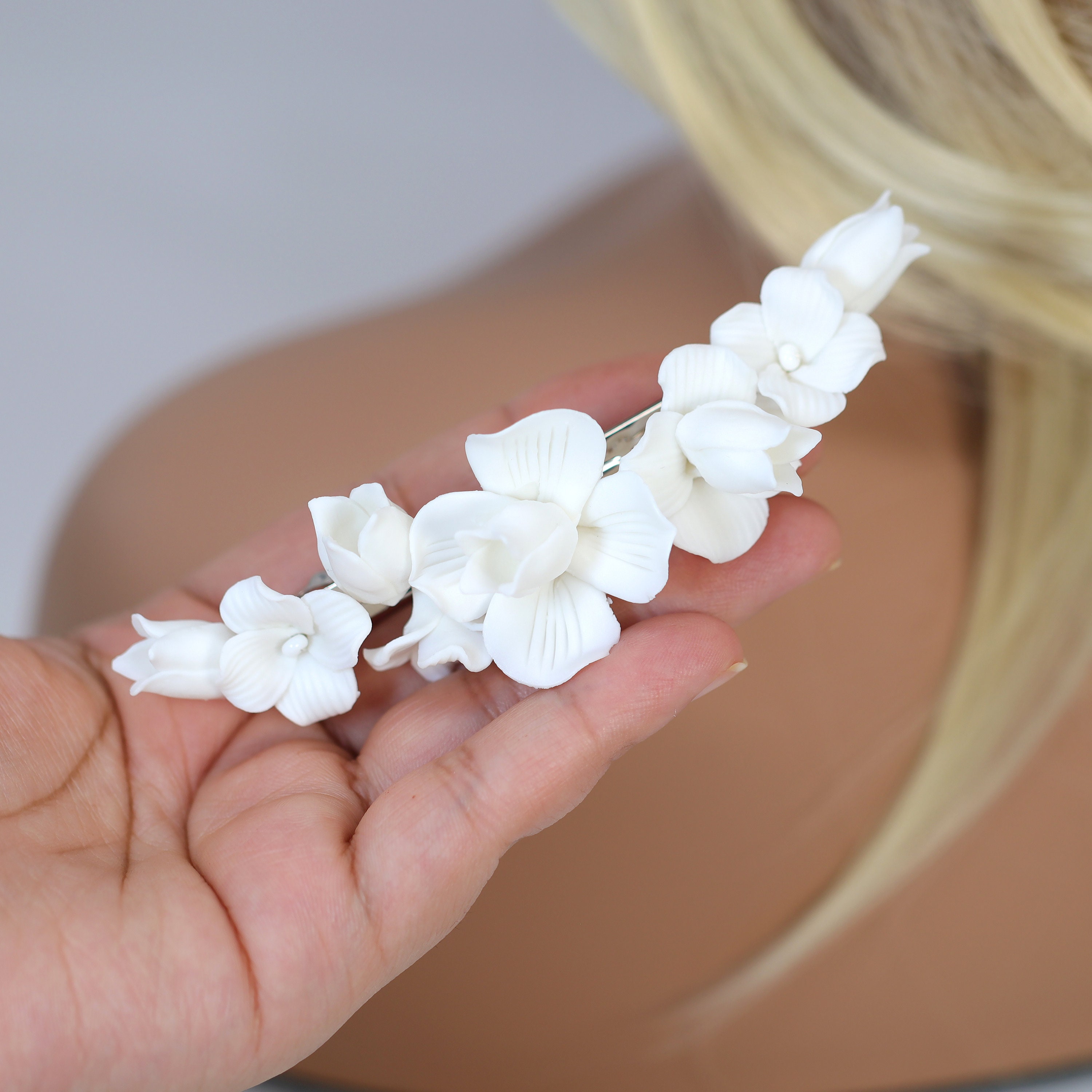 Oversized Lace Pop Out Floral French Barrette Hair Clip WHAVEL 3PCS Flower Hair Barrettes - French Barrette Clips  main image 2