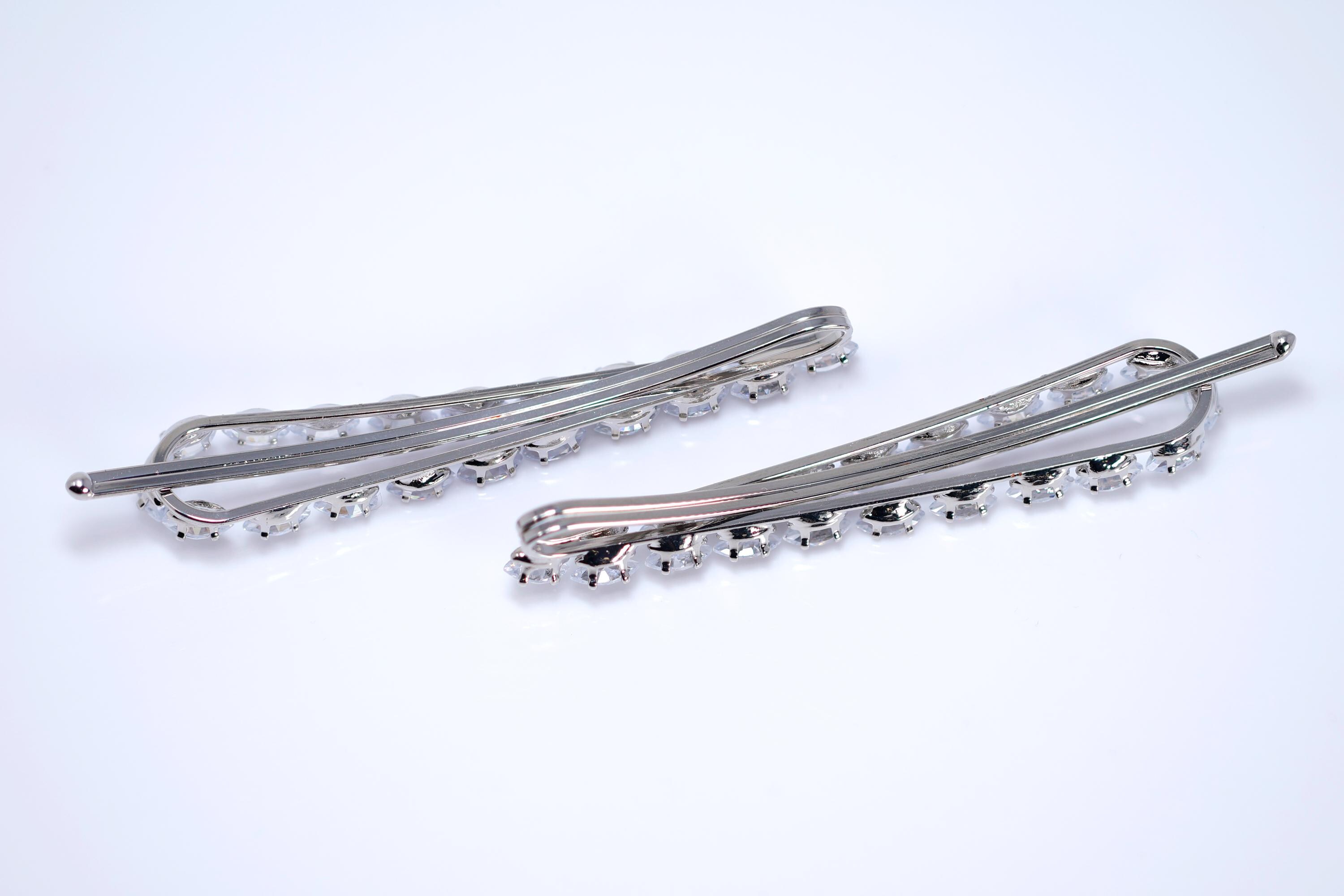 Sparkly Cubic Zirconia Barrette Set: Silver Bridal Hair 