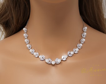 Handmade Bridal Wedding Freshwater Pearl Crystal Necklace Earring Set FN05 