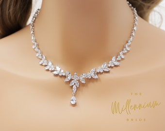 Swarovski Crystal Luxury Flower Diamond/Crystal Necklace, Bridal Necklace Set, Bridal Jewelry, Statement Necklace