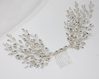 Swarovski cristal grandes hojas de vid peine de pelo de novia, pieza de pelo de novia, accesorios de pelo de novia, accesorio de pelo de boda, peine de pelo de novia.