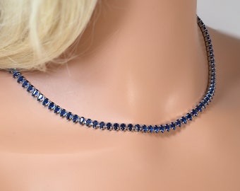 Swarovski Crystal Royal Blue Dainty Elegant Necklace set, Gift for her, Bridesmaid Proposal, Valentines