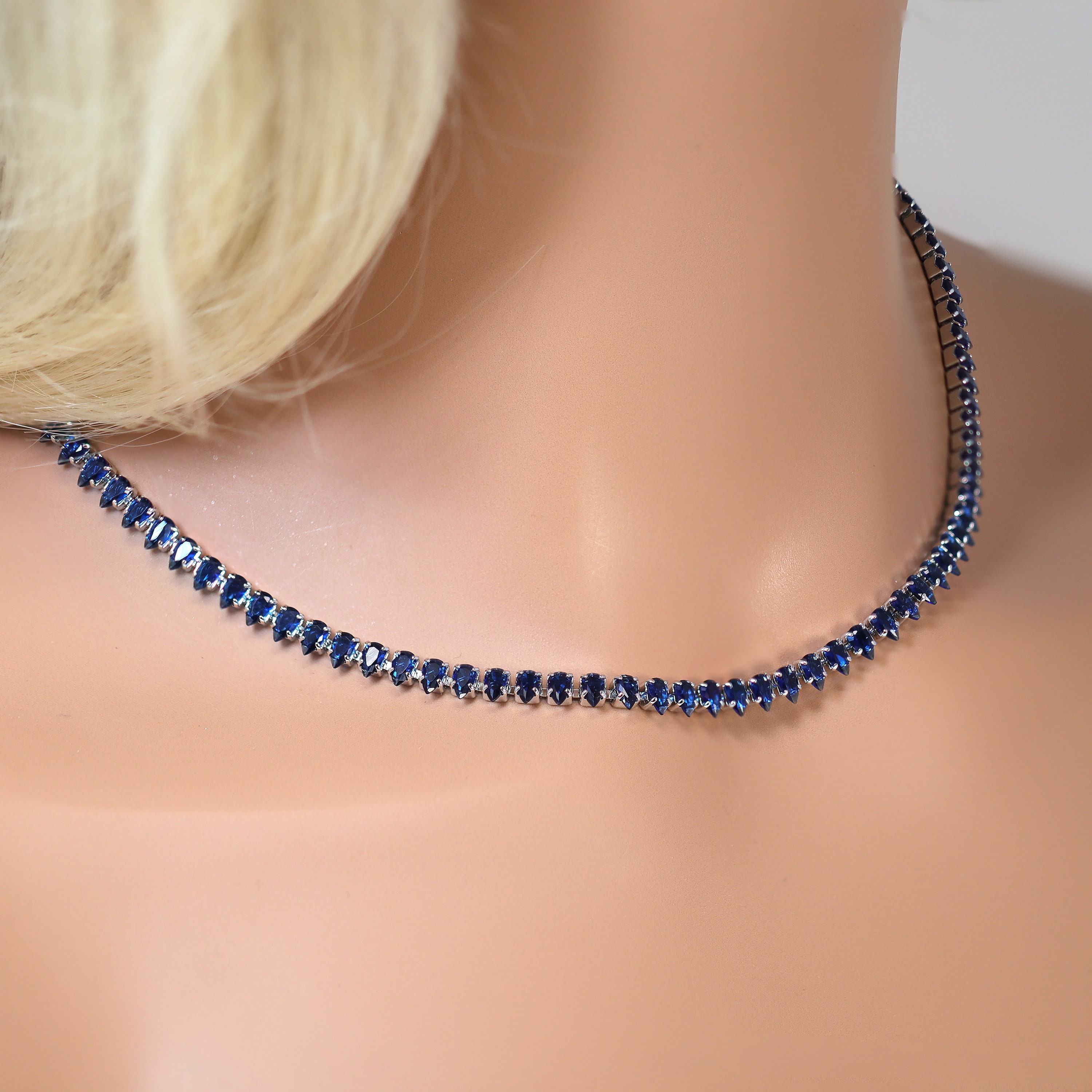 アクセサリー swarovski crystal choker necklace navy swarovski crystal choker necklace navy Navy Blue Swarovski