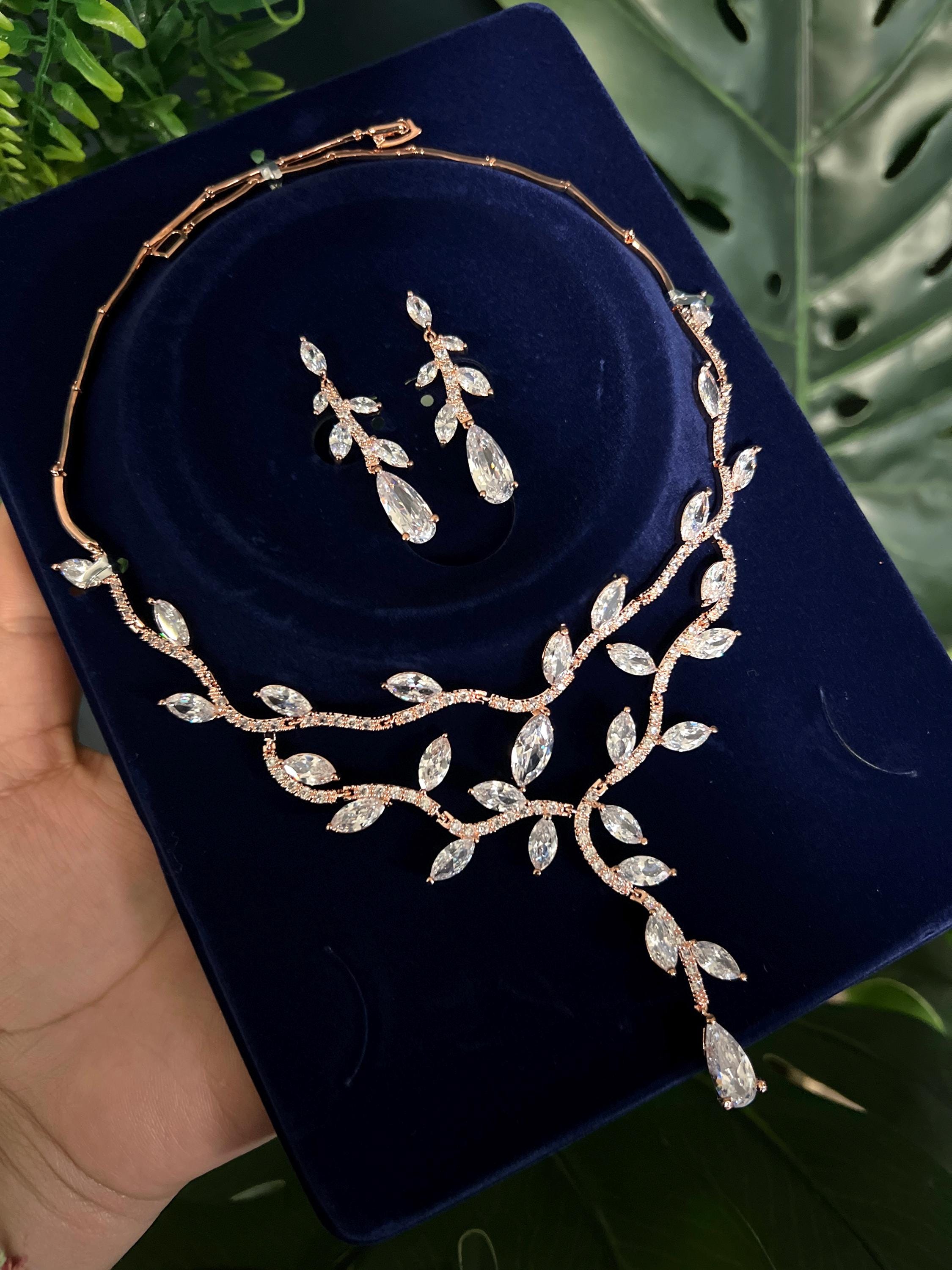 EVER FAITH Set Di Gioielli Matrimonio Per Sposa - Collana E Orecchini A Foglia E Vite Con Cristalli E Strass - Catena Regolabile, Confezione Regalo, Per Matrimonio, Ballo, Cerimonia