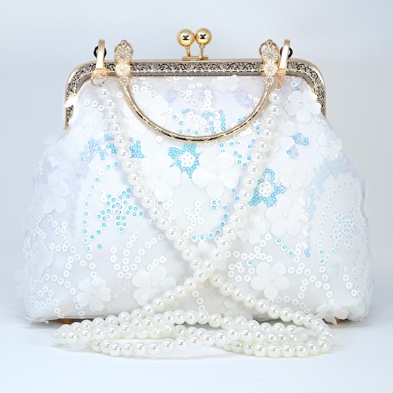 Bolso de novia con ramo de flores de arcoíris brillante bordado con perlas  sintéticas, bolso llamativo, bolso de mano para boda de noche, bolso