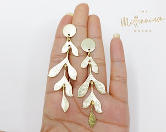 Leaves Drop Earrings, Bridal Jewelry, Bridal Long Earrings, Statement Earrings