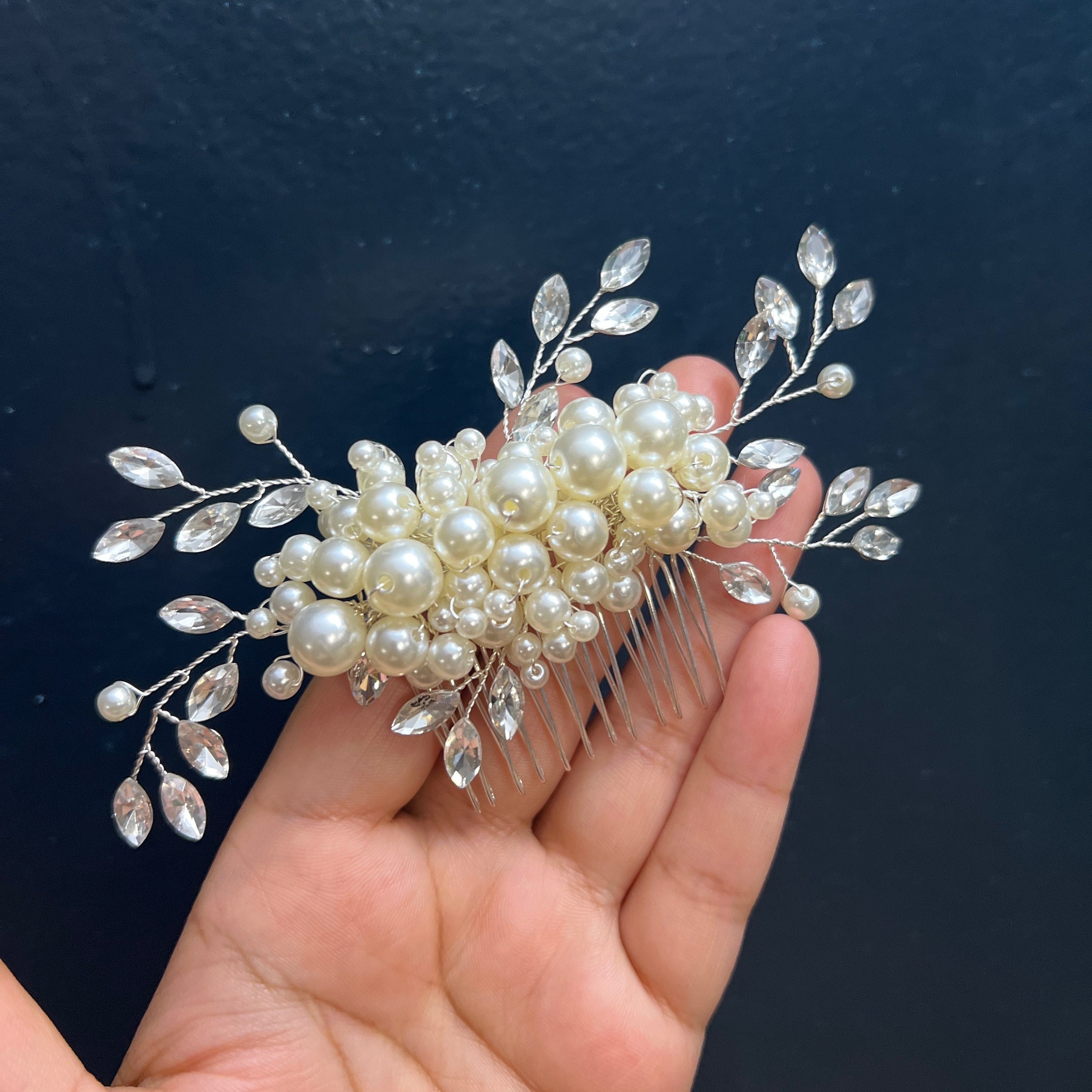 Swarovski Crystals and Bunch of White Pearls Bridal Hair  display picture 1