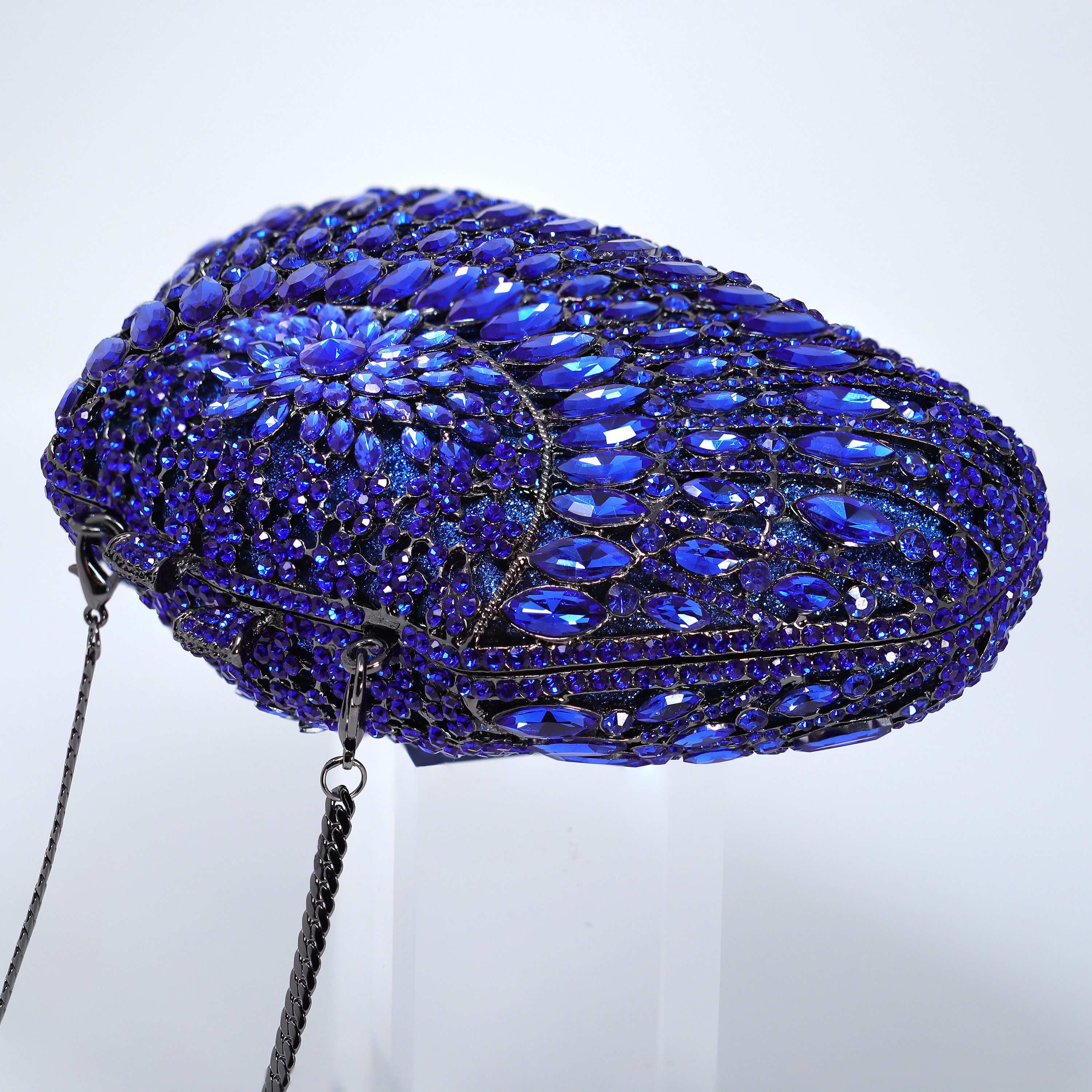 Flower of Deep Blue Sea Rhinestone Embellished Small Wedding Clutch ...
