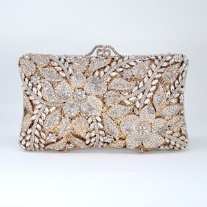 Glänzende Silber Strass verzierte Blumengarten Hochzeit Clutch, Statement Tasche, Abend Hochzeit Clutch, Cross Body Bag