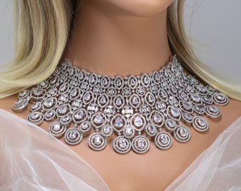 Cz Mesmerizing Grand Drop Elegance Statement Choker Necklace set, Gift for her, Bride Necklace, Wedding Necklace Set Cz.