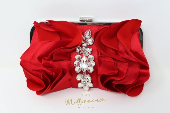 Sac Soirée Fecialy Satin Fleuri - Pochette Rose 3D, Chaîne Détachable - Cadeau Romantique Femme