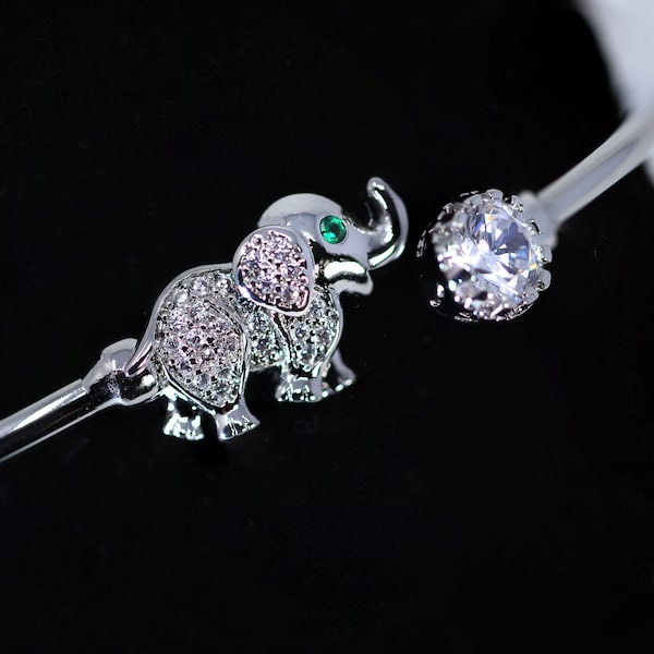CZ Dainty Green Eyed Elephant Cuff Bracelet, Bridesmaid Proposal, Bridesmaid Bracelet, Will You Be My Bridesmaid, Tie the Knot