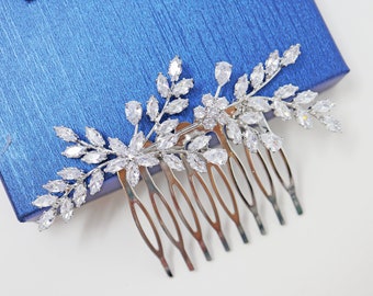 Pettine per capelli da sposa con zirconi cubici e foglie di vite di diamanti, fermaglio per capelli da sposa, accessori per capelli da sposa, accessorio per capelli da sposa, pettine per capelli da sposa.