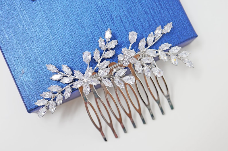 Cubic Zirconia, Diamond Vine Leaves Bridal Hair Comb, Bridal Hai Cubic Zirconia, Diamond Vine Leaves Bridal Hair Comb, Bridal Hai