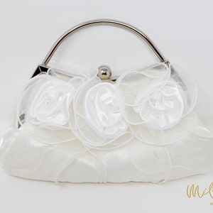White Rose Satin Lace Floral Wedding Bag, Statement Bag, Evening Clutch, Wedding Clutch, Bridal Clutch, Bridal Bag, White Cross Body Bag