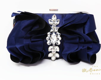 Torebka ślubna Blue Rose Crystal Satin Floral, torebka Statement, wieczorowa kopertówka, kopertówka ślubna, torebka ślubna, torebka cross body