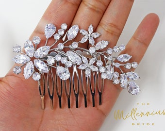 Cubic Zirconia, Diamond Flower In The Sky Vine Leaves Bridal Hair Comb, Bridal Hair Accessories, Wedding Hair Accessory, Bridal Hair Comb.