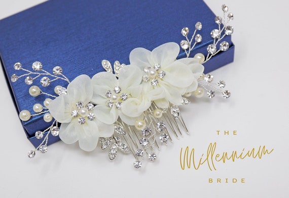 Swarovski Crystals Pearls Lace Floral Vine Leaves Bridal Hair Comb Bridal Hair Piece Bridal Hair Accessories Wedding Hair Accessory. Etsy