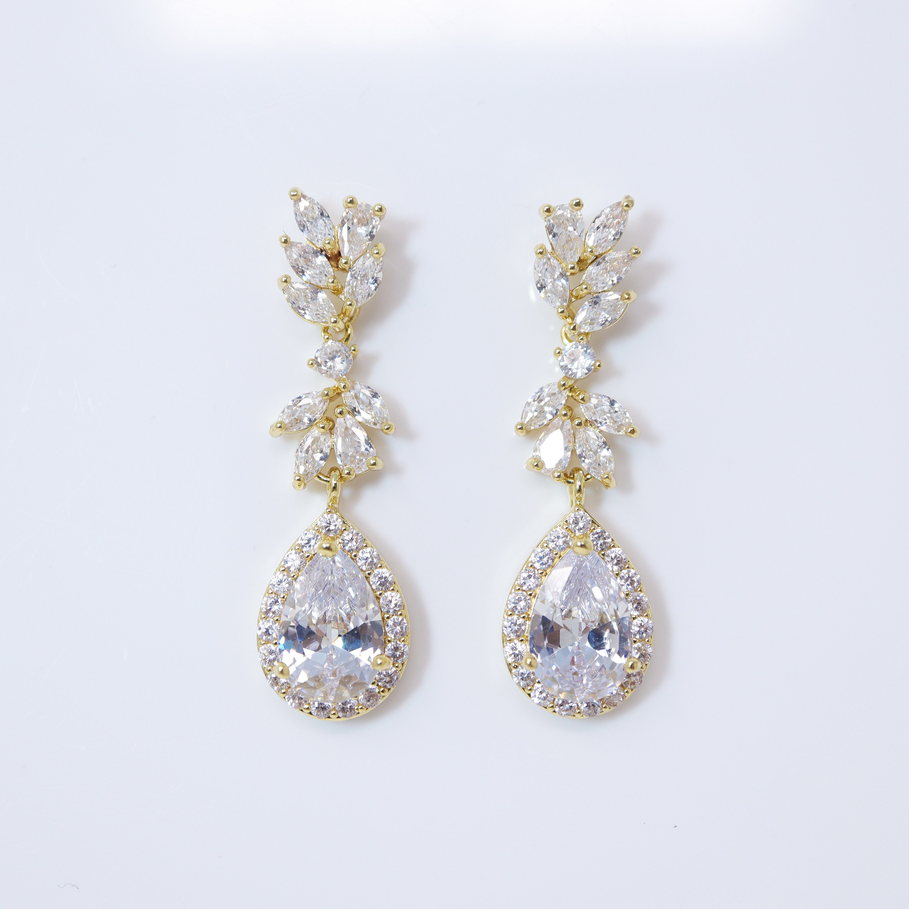 Cubic Zirconia Wedding Jewelry Set - Vine Teardrop Necklace & Dangle Earrings - View #2