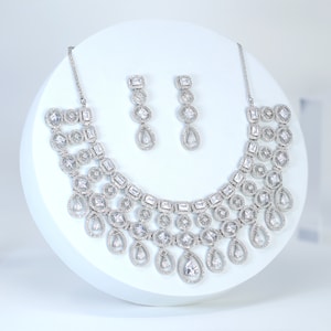 Shape Of Elegance Statement Choker Necklace set, Gift for her, Bride Necklace, Wedding Necklace Set Cz.