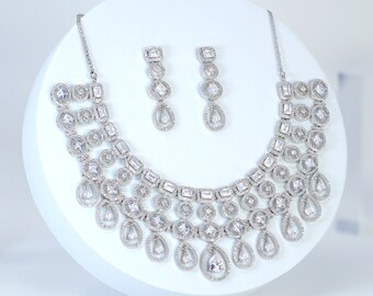 Cz vorm van elegantie verklaring choker ketting set, cadeau voor haar, bruid ketting, bruiloft ketting set Cz.