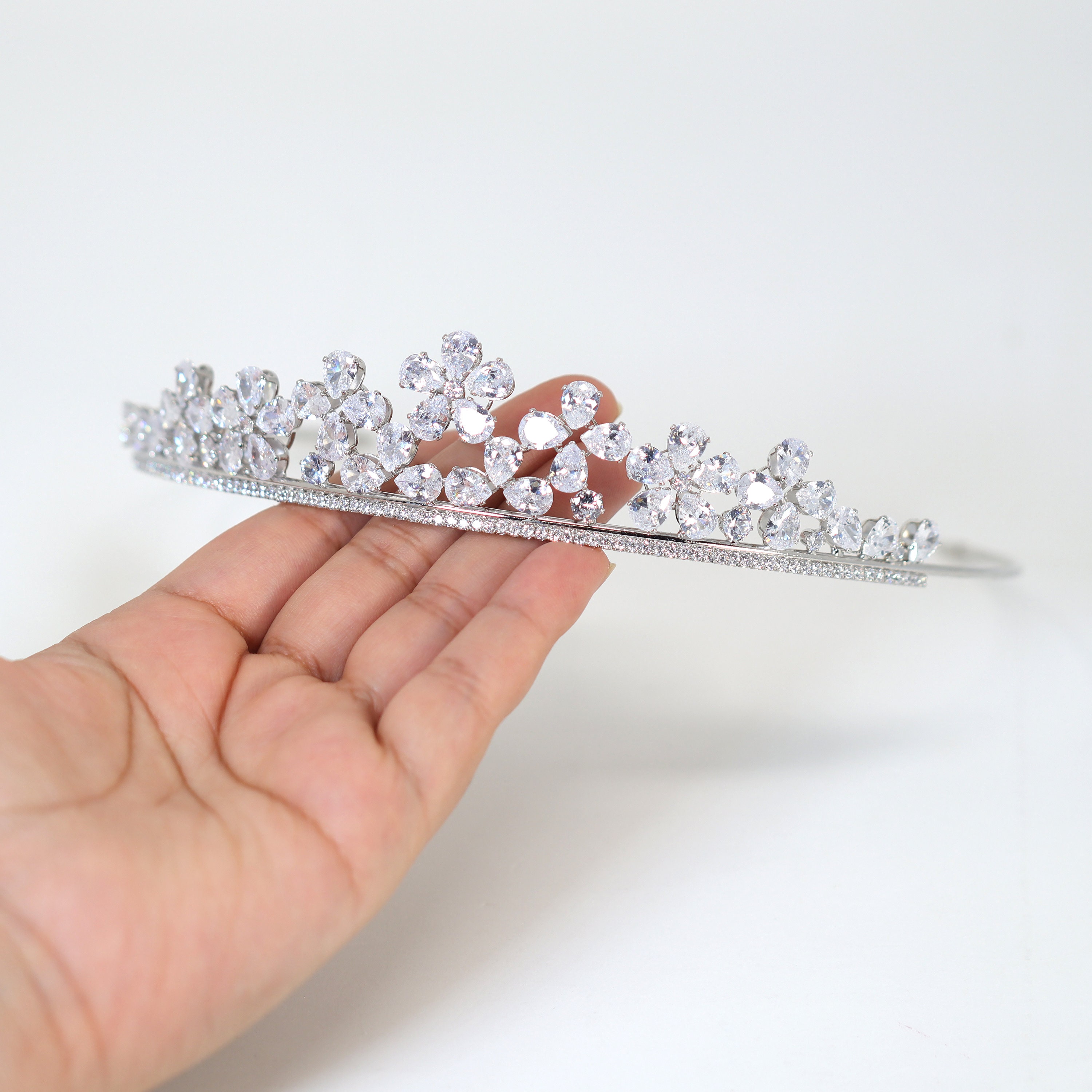 Corona Nuziale Da Sposa In Cristallo - Diadema Regina Oro 15cm Per Matrimonio, Ballo E Cerimonie