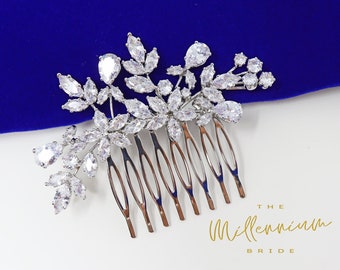 Cubic Zirconia, Diamond Flower Vine Leaves Bridal Hair Comb, Bridal Hair Accessories, Wedding Hair Accessory, Bridal Hair Comb.