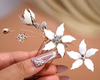 Rhinestone Pearl Bridal Hair Comb: Porcelain Flower Wedding  display picture 1