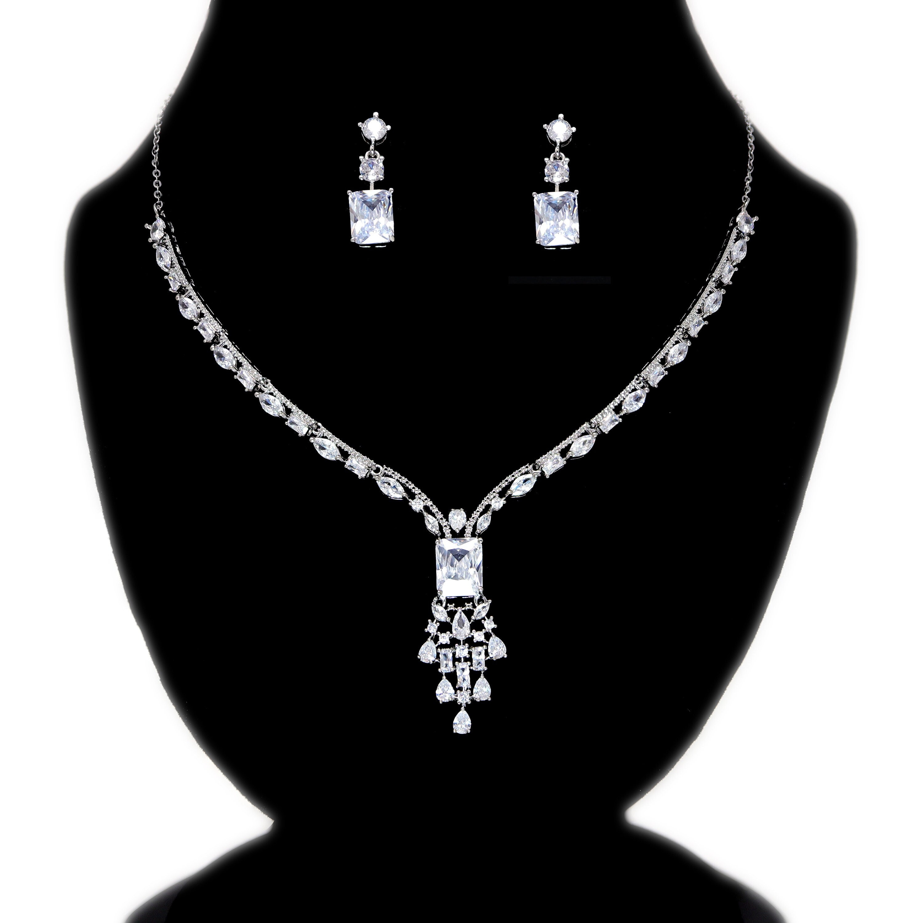 Swarovski Queens Treasure Necklace Set, Long Bridal Jewelry