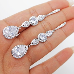 Cubic Zirconia Diamond Drop Crystal, Diamond Earrings, Long Bridal Jewelry, Bridal Earrings, Crystal Bridal Earrings, Statement Earrings Cz