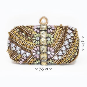 Embrague de boda bordado con hojas de cristal floral marrón y cuentas de perlas, Embrague de noche, Embrague de boda, Bolso nupcial, Bolso bandolera beige