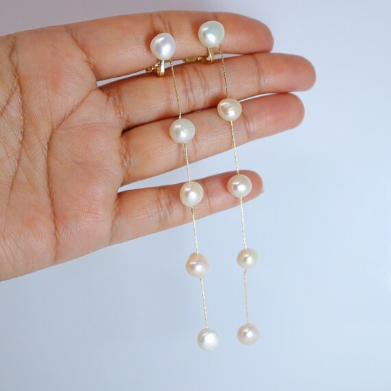 Clip à Perles En Or Blanc 14k Avec Diamants - Perle Blanche Et Grise - Très Bon État