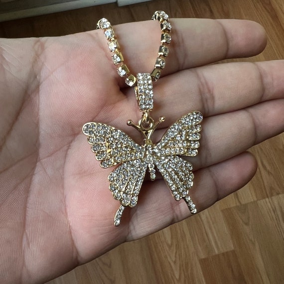 Layered Rhinestone Butterfly Necklace