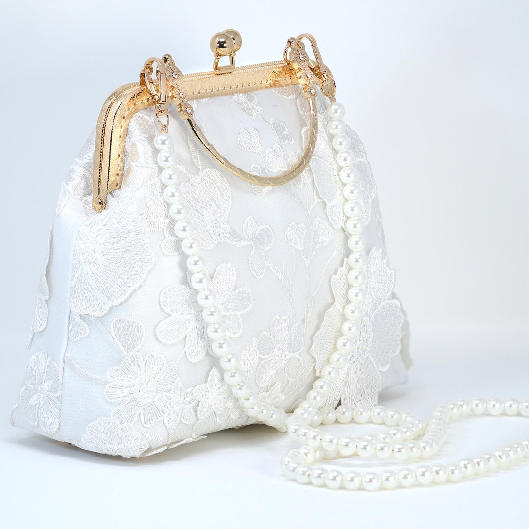Embroidered White Floral Bouquet Bridal Wedding Bag, Statement Bag — free download