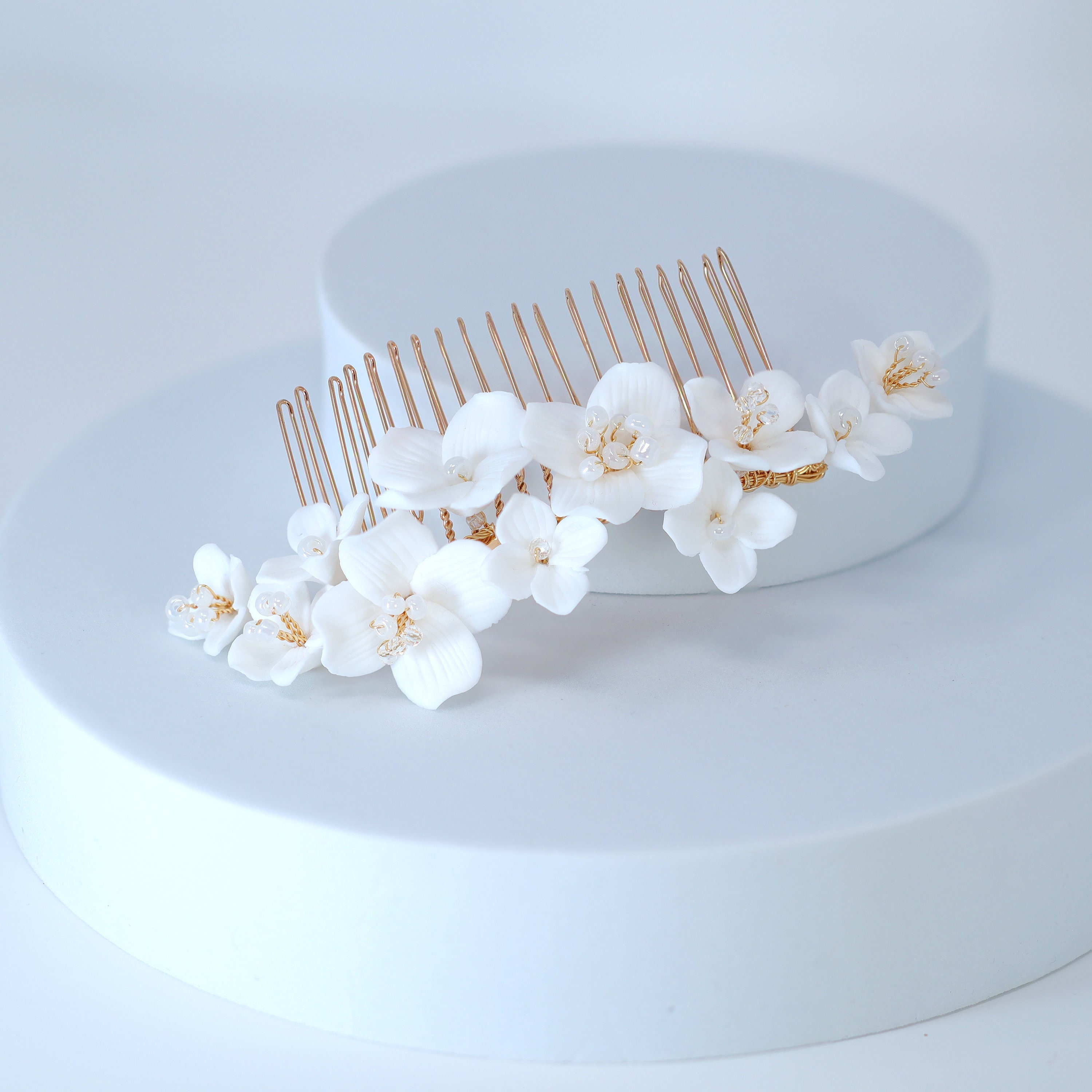 Bridal White Hair Comb Pearl Leaf Ceramic Flower Wedding Accessories Bridal Wedding Hair Comb Pearl Leaf White Ceramic Floral  main image 2