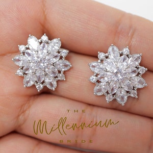 Cubic Zirconia Diamond Flower Leaves stud  Earrings, Bridal Jewelry, Bridal Stud Earrings, Crystal Bridal Earrings, Statement Earrings Cz
