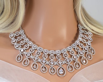 Shape Of Elegance Statement Choker Necklace set, Gift for her, Bride Necklace, Wedding Necklace Set Cz.