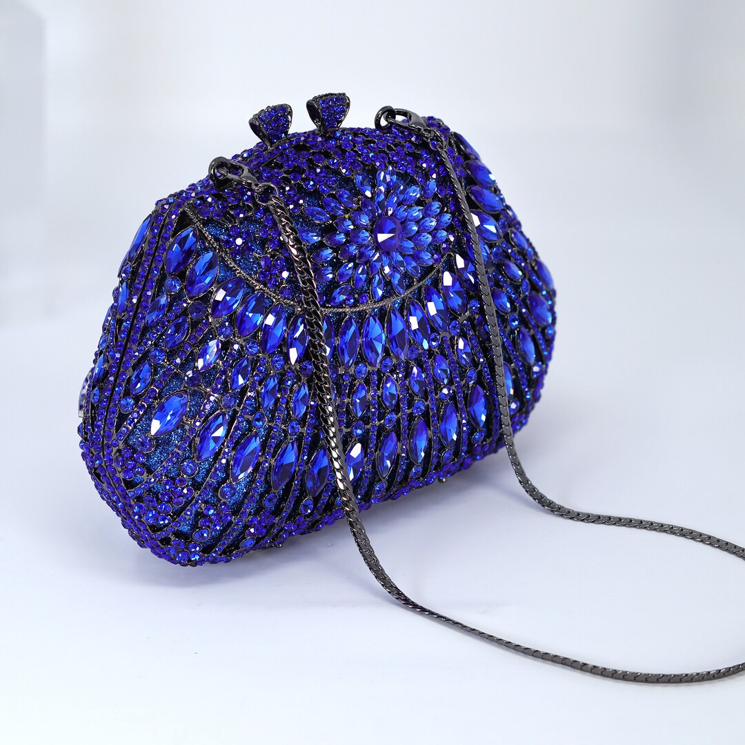 Flower of Deep Blue Sea Rhinestone Embellished Small Wedding Clutch ...