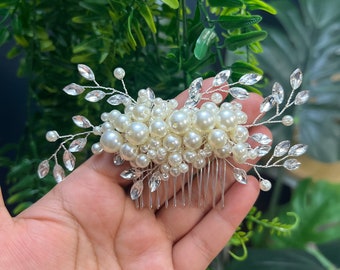 Swarovski Crystals and Bunch of White Pearls Bridal Hair  display picture 2