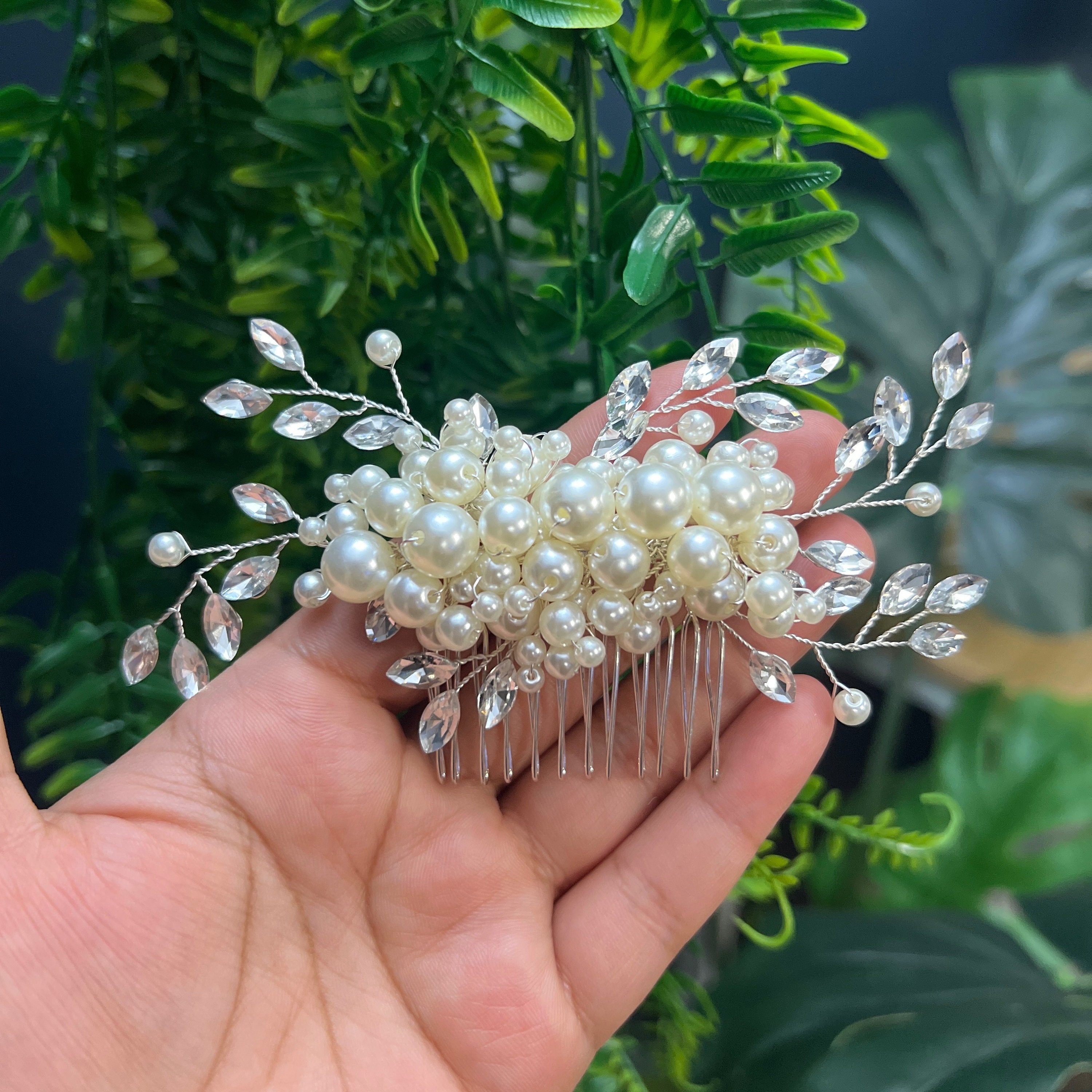 Wedding Hair Combs - Crystal & Pearl - Set of 3 3 PCS Gold Crystal Wedding Hair Comb Rhinestone Bridal Hair  main image 3