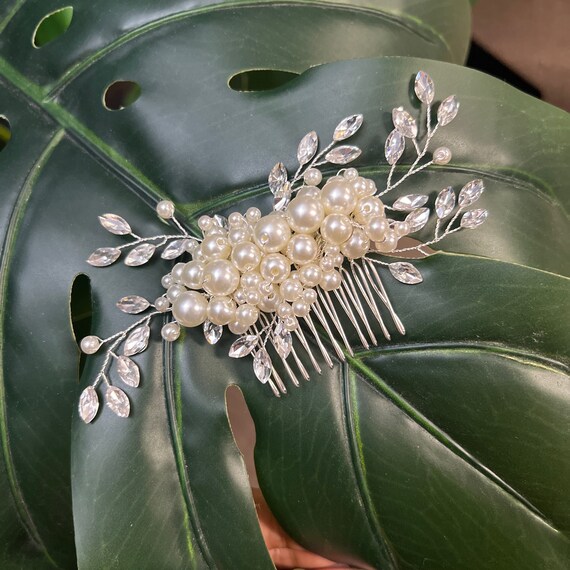 Swarovski Crystals and Bunch of White Pearls Bridal Hair  display picture 2
