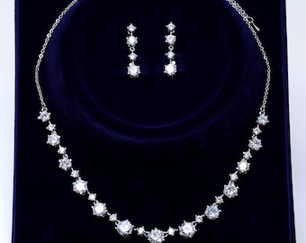 Conjunto de collar nupcial con engaste - Delicados cristales largos estilo art déco, regalo para ella, dama de honor, madre de la novia, joyería para la futura novia