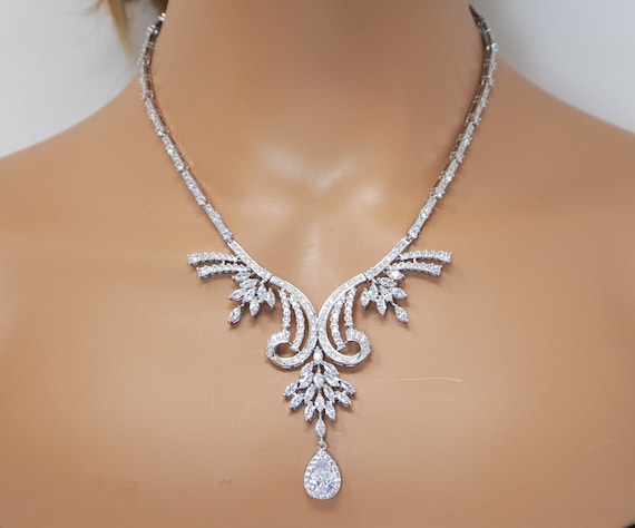 Set Gioielli Sposa In Argento - Collana E Orecchini Con Zirconia, Per Matrimonio E Serate - Foto 6