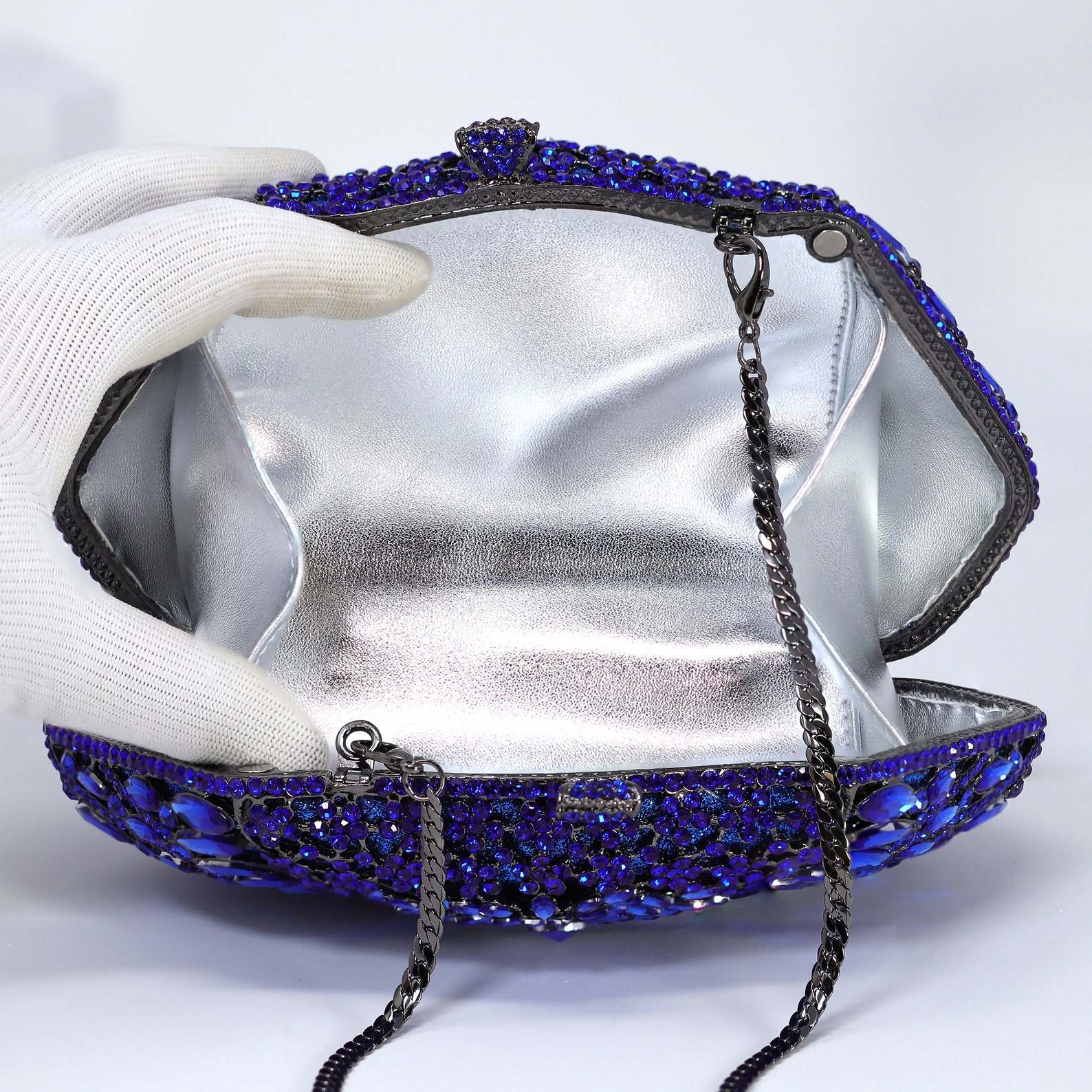 Flower of Deep Blue Sea Rhinestone Embellished Small Wedding Clutch ...