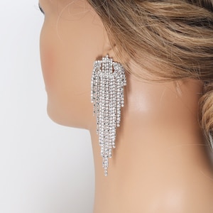 Crystal/Diamond earrings Long Tassel SilverBridal Jewelry Bridal Earrings Crystal Bridal Earrings Statement earrings Cz