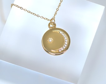 14k Gold Plated Moon Star Necklace • Minimalist Jewelry • Stainless Steel Necklace • Gift For Her