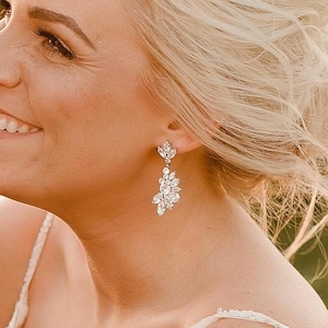 Cubic Zirconia long Bridal Wings Drop, Dangle Crystal, Diamond Earring, Long Bridal Jewelry, Crystal Bridal Earrings, Statement Earrings Cz