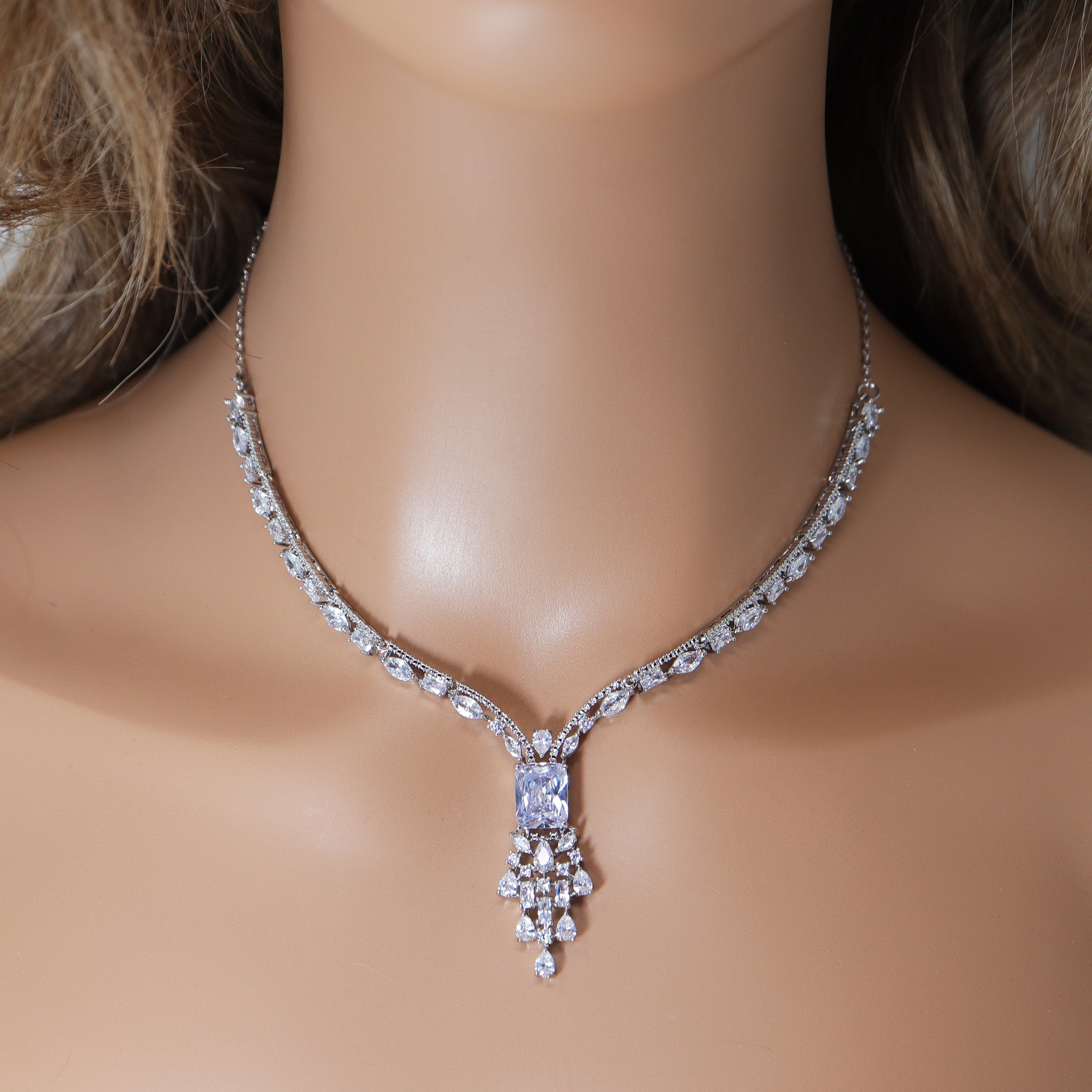 Swarovski Queens Treasure Necklace Set, Long Bridal Jewelry